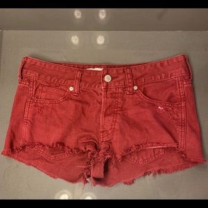 maroon low-rise shorts